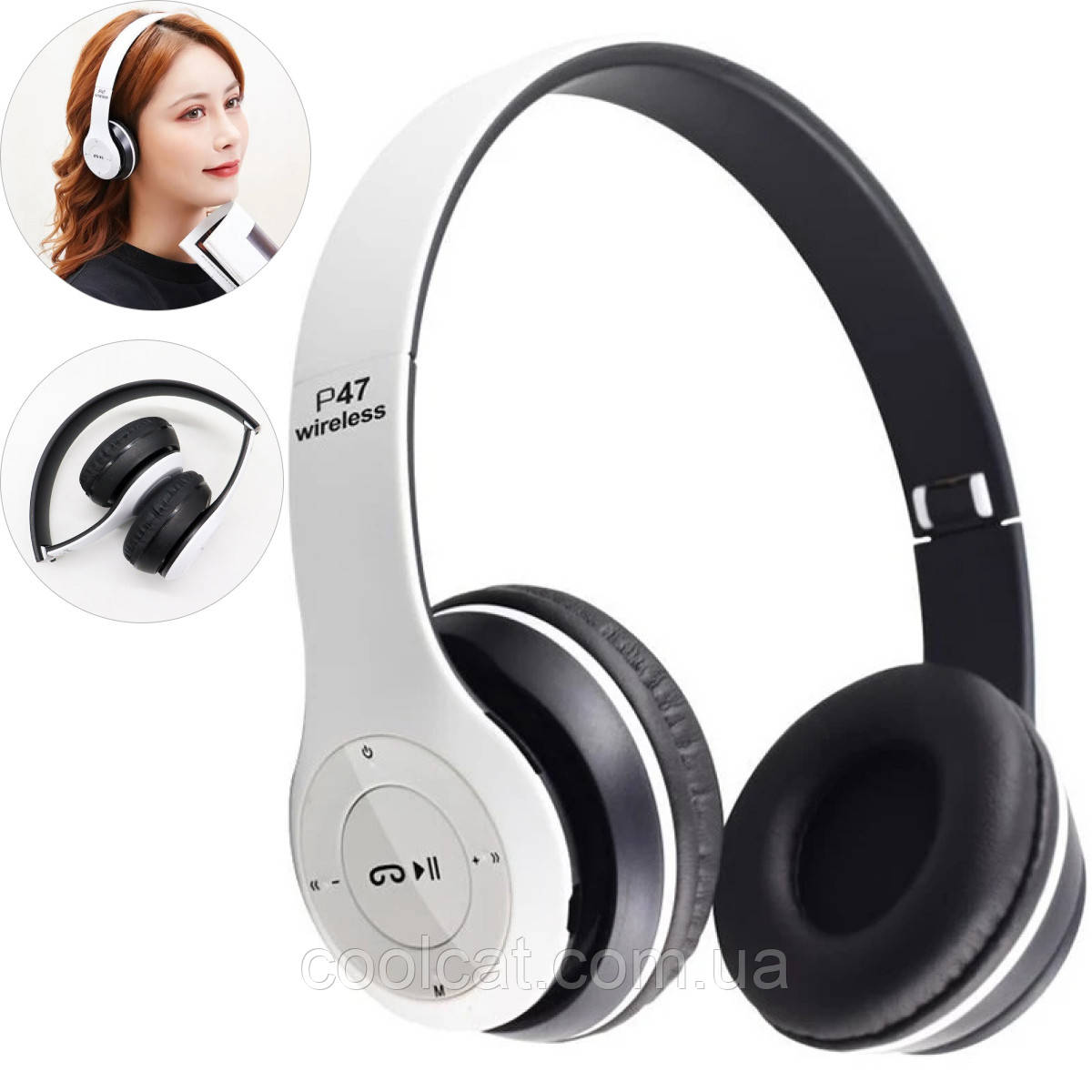 Бездротові Bluetooth навушники + MicroSD + FM Радіо P-47 / Накладні блютуз навушники з мікрофоном та MP3