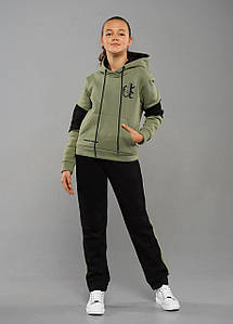 Костюм для дівчаток дитячий спортивний підлітковий зимовий утеплений на флісі Laura Оливковий Туреччина на зиму