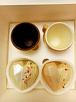 Набор из 4 шт.: 2 съедобных чашки - печенья для напитков + 2 шоколадные бомбочки - сердечка