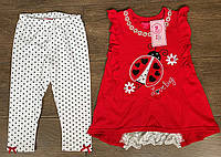 1, Червоний комплект двійка футболка з вишивкою сонечко та лосини 3/4 у горошок Розмір 5-6 років Nannette