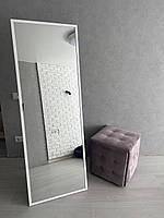 Підлогове дзеркало в тонкій білій рамі на ніжці 160x50 см. Велике дзеркало з ніжкою в тонкій рамі
