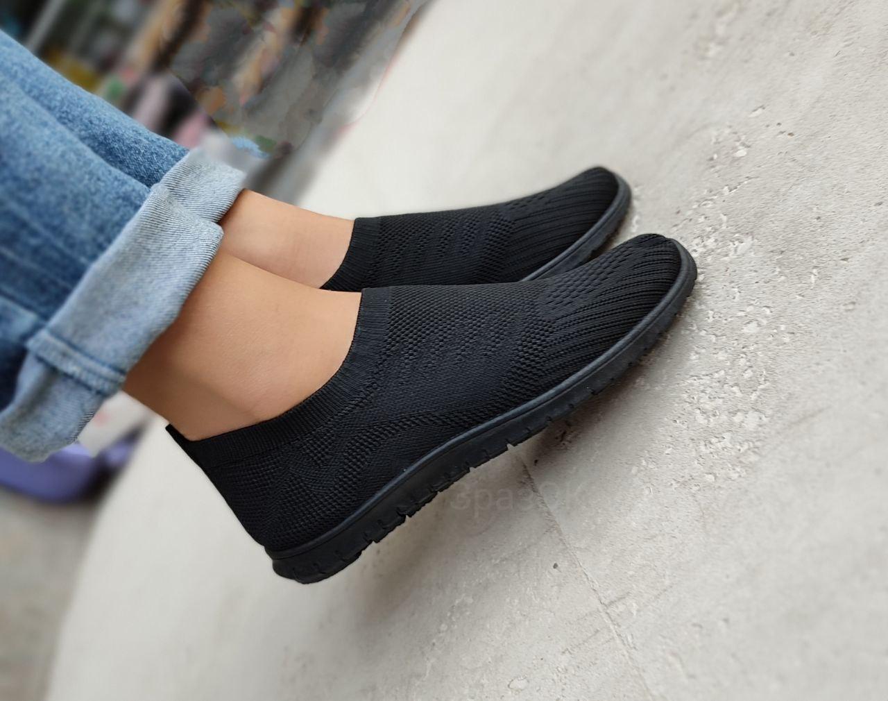 ЧОРНІ мокасини сліпони текстильні на плоскій підошві літні стрейч жіночі 2023