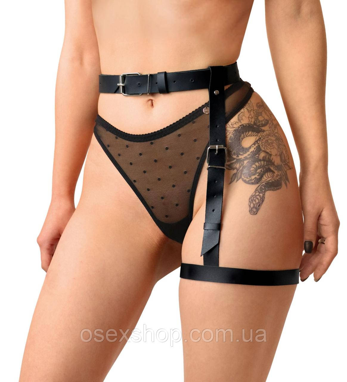 Гартер на ногу Art of Sex — Petra, натуральна шкіра, розмір XS-2XL, колір чорний, фото 1
