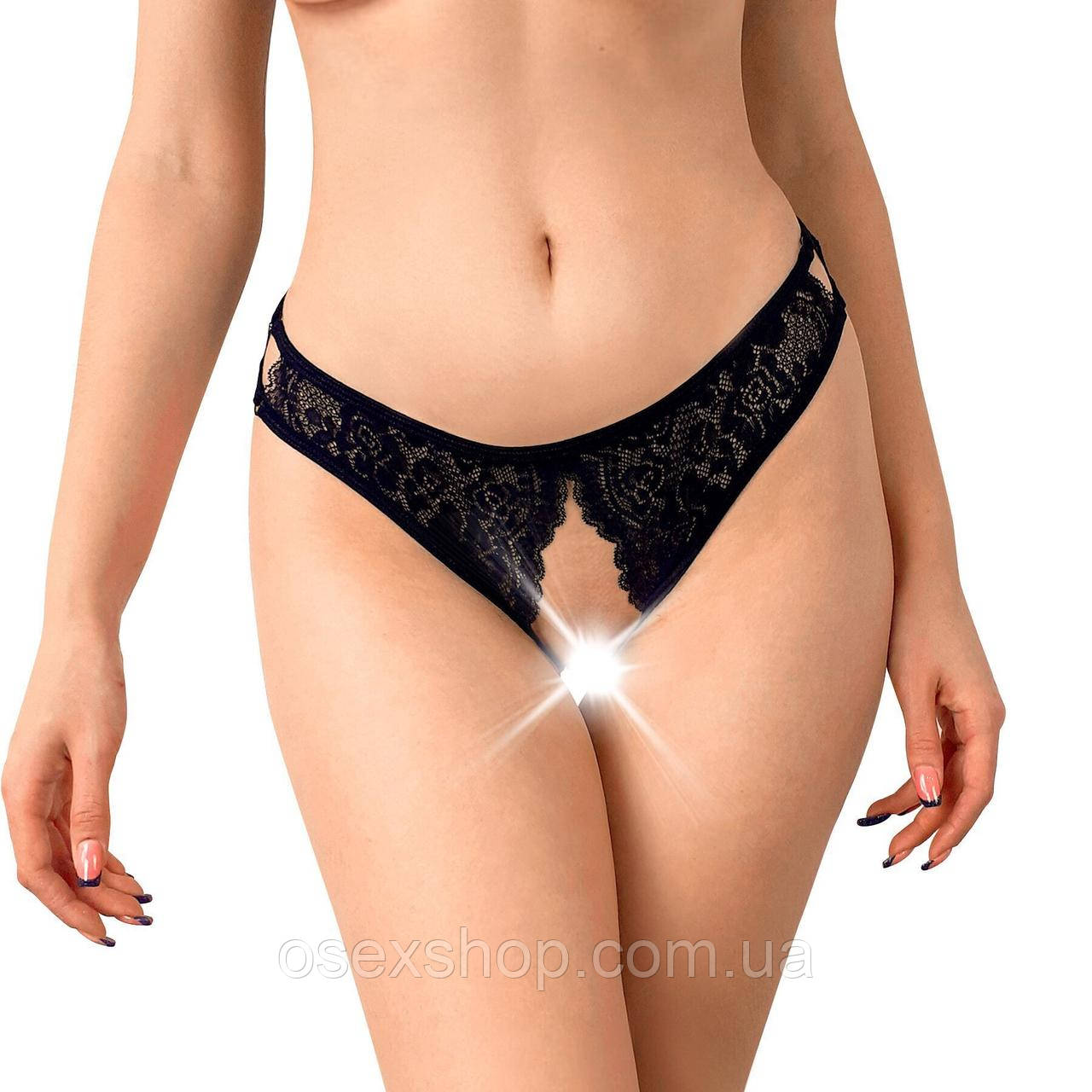 Мереживні трусики з відкритим доступом Art of Sex — Mia, розмір XS-M, Чорний, фото 1