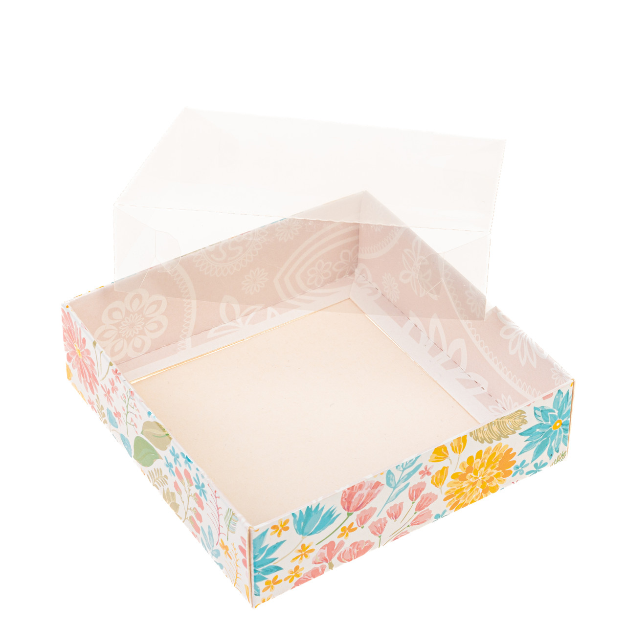 Коробка 120х120х35 для пряника з прозорою кришкою "Квіти", фото 1