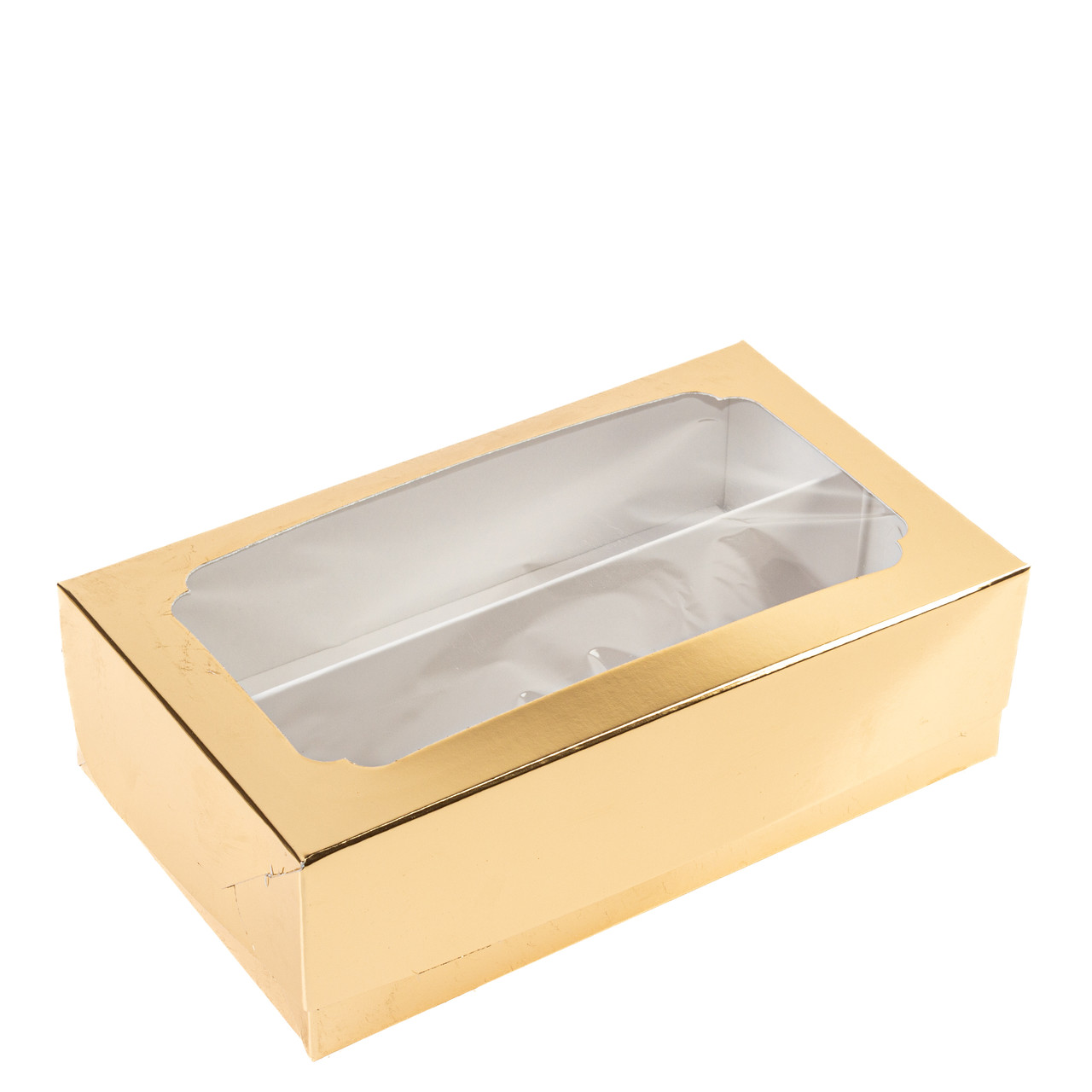 Коробка 200х120х60 для макаронс з вікном, золота, фото 1