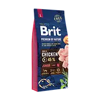 Сухой корм Brit Premium Junior L для щенков и молодых собак крупных пород со вкусом курицы 15 кг