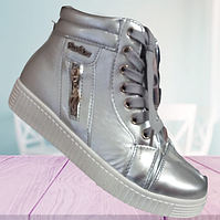 Черевики жіночі демі сірі перламутр, блискавка з крильцем