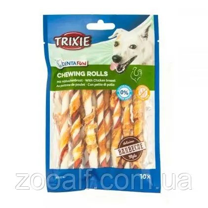 Ласощі для собак Denta Fun Barbecue кручені палички з куркою 12см/80г упаковка 10 штук Trixie TX-31376