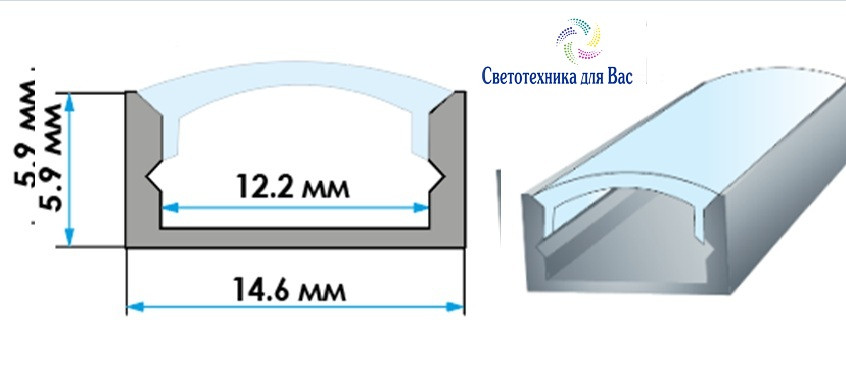 Алюмінієвий профіль для світлодіодних стрічок ПФ18 накладний матовий