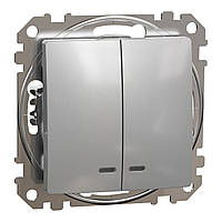 Двоклавішний вимикач з синьою LED підсвіткою Алюміній Sedna Design Schneider Electric SDD113105L
