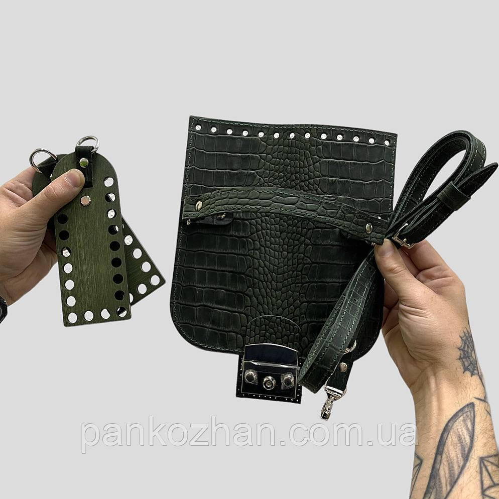 Набір шкіряної фурнітури для сумки з дерев’яними БОКОВИНАМИ, натуральна шкіра, БЕЗ ЗАМКУ, фото 1