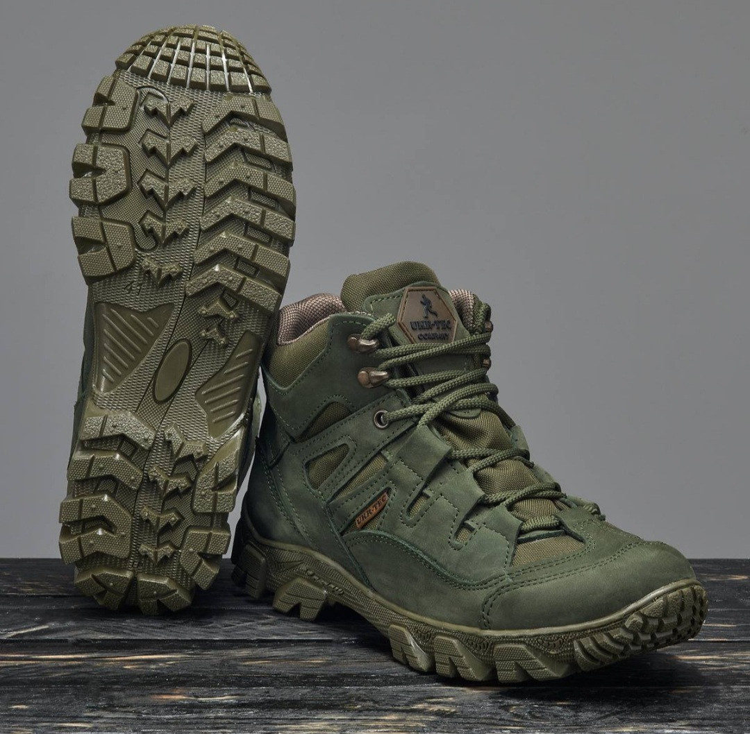 Чоловічі тактичні армійські демісезонні черевики, берці. Оливкові, хакі. Натуральна шкіра. 42р (27,5 см)