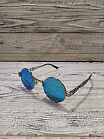 Сонцезахисні окуляри круглі, блакитні, унісекс у металевій оправі
