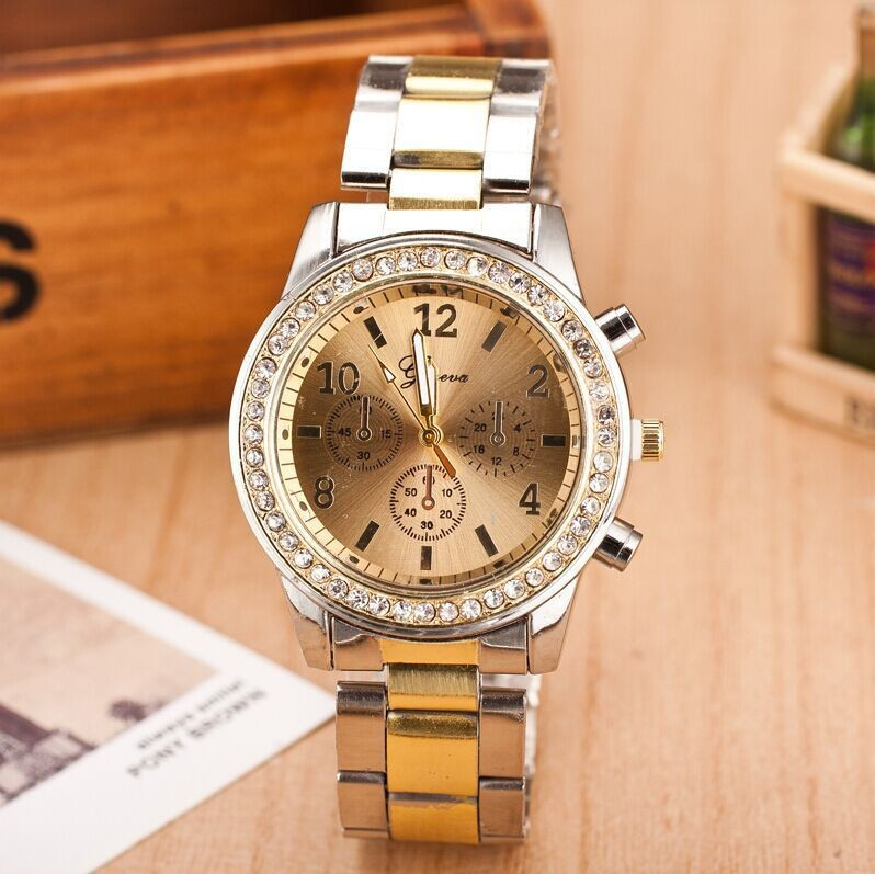 Женские часы Geneva Kors Style Gold под золото со стразами, Жіночий наручний годинник