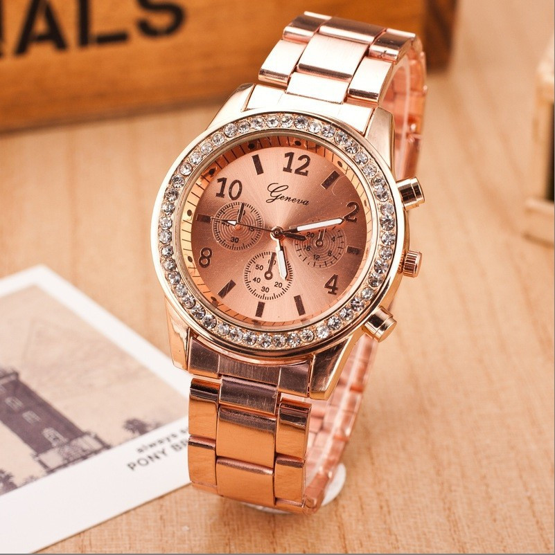 Женские часы Geneva Kors Style Rose Gold розовое золото со стразами, Жіночий наручний годинник