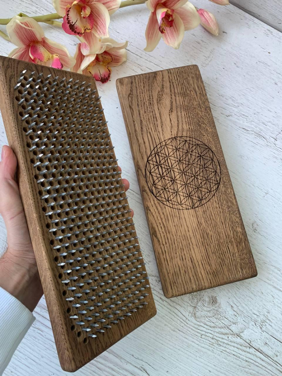 Дошка Садху з оцинкованими цвяхами Прямокутна Квітка Життя натуральний дуб крок 10мм, фото 1