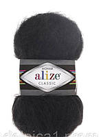 Пряжа Alize Mohair Classic 100гр - 200м (60 Чорний) Alize, Турция