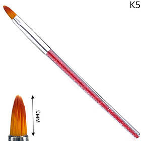 Пензлик для майстра манікюру для дизайну та нарощування нігтів K5 1шт., зі стразами