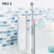 Електрична зубна щітка Braun Oral-B PRO3 3500 White з дорожнім футляром і двома насадками Sensitive clean, фото 3