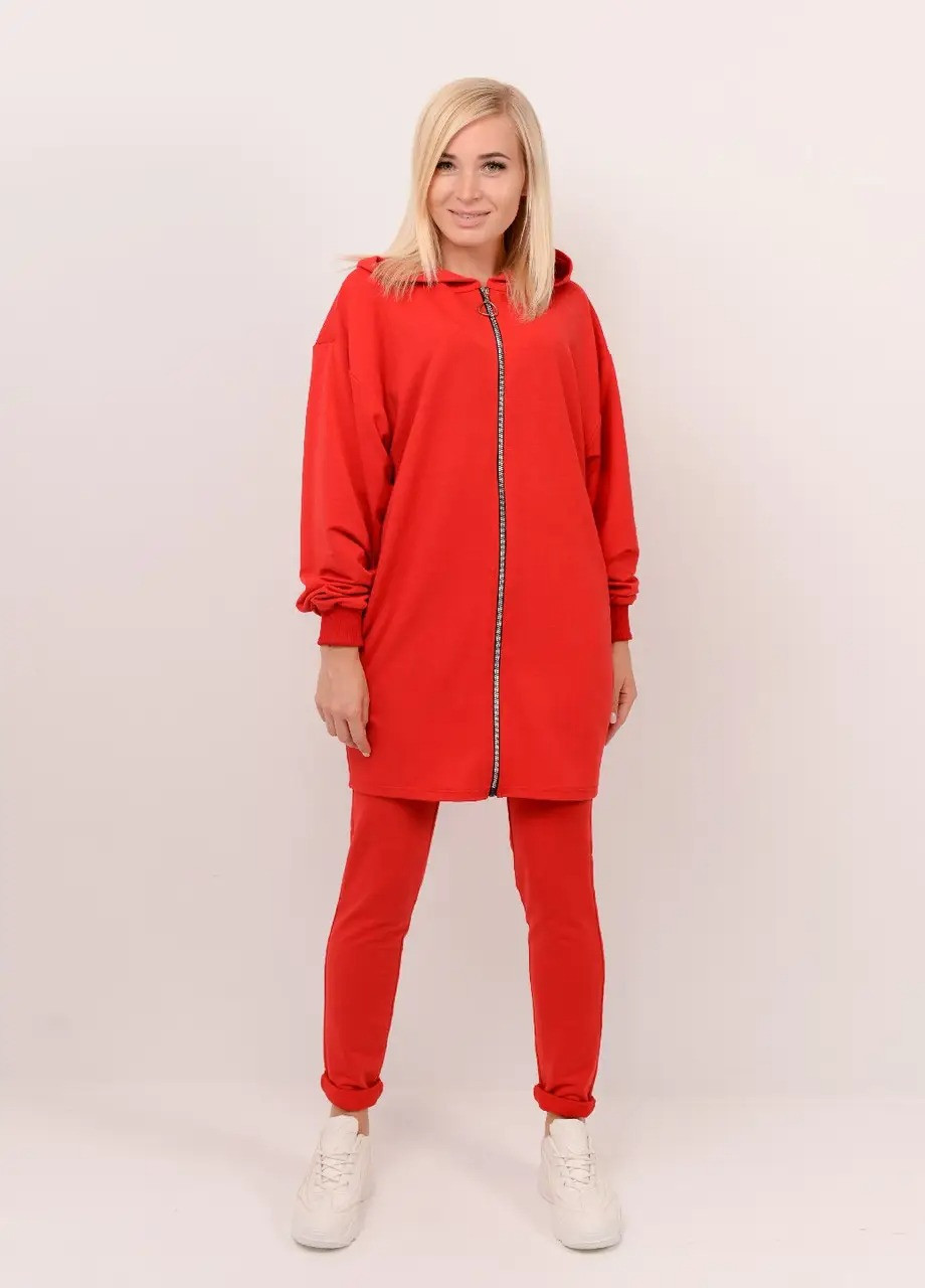 Удобный женский спортивный костюм больших размеров с удлиненной кофтой ...