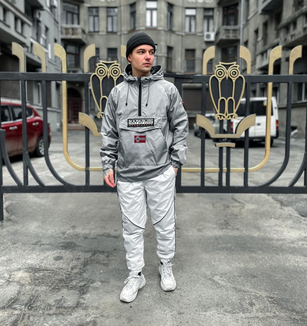 Анорак мужской Напапири Серый весенний анорак Napapijri с капюшоном ...