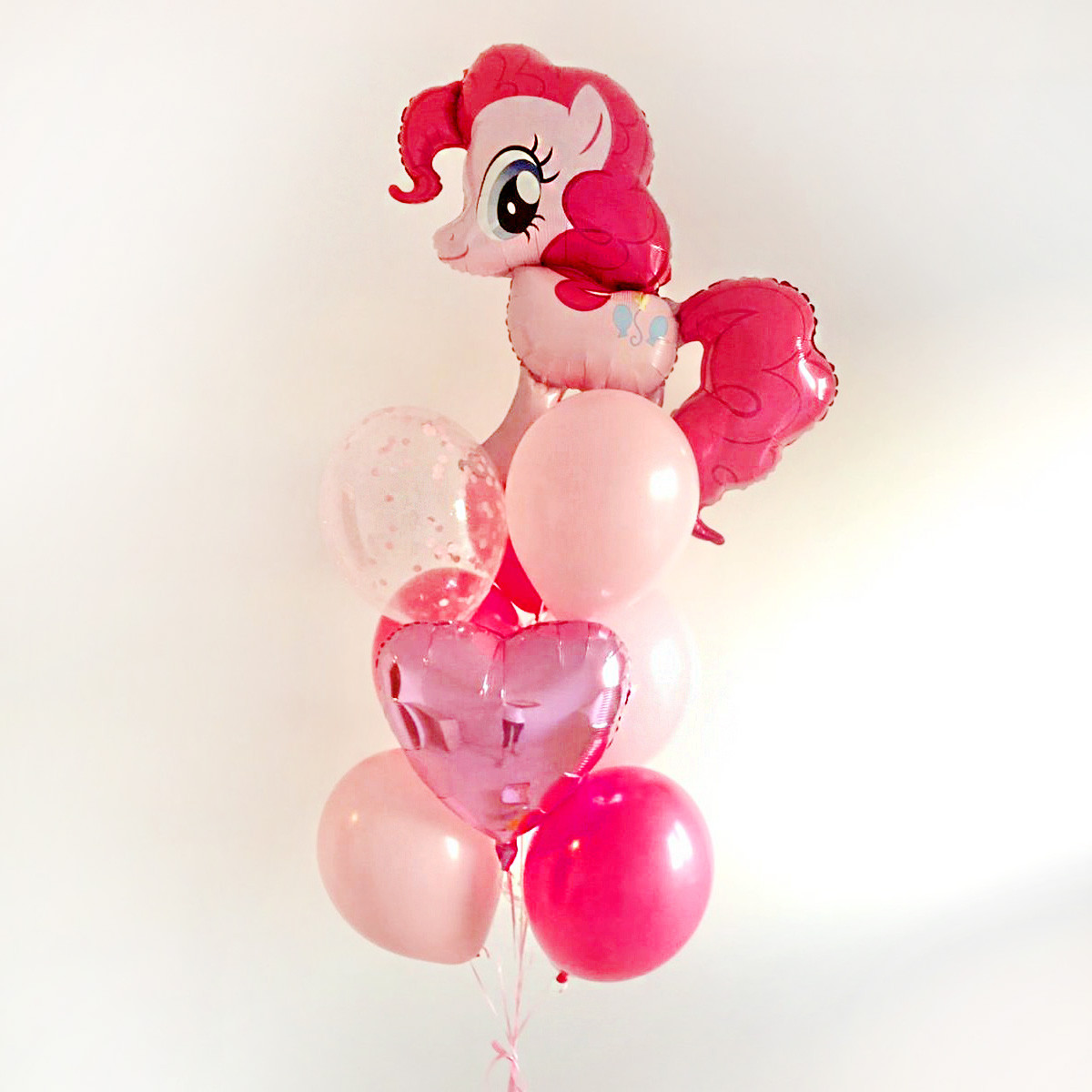 Композиція фонтан з гелієвих кульок для дівчинки Гелієві кульки фольгована фігура кулька Поні Пінкі Пай з гелієм дівчинці