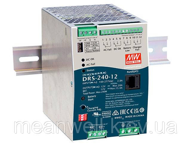 DRS-240-36 Mean Well Блок живлення з функцією UPS на DIN-рейку 240 W, 36 V, 6.6 A