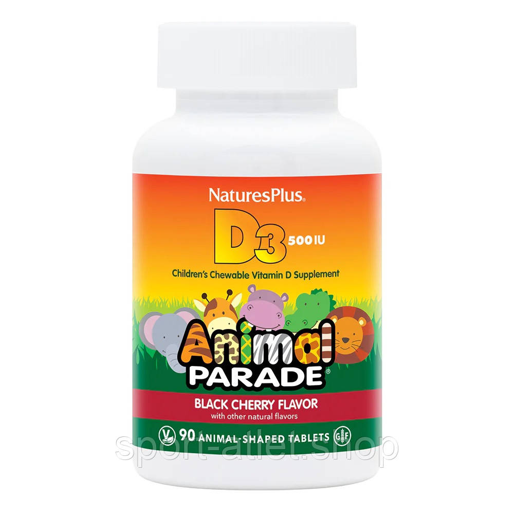 Вітаміни та мінерали Natures Plus Animal Parade Vitamin D3, 90 жувальних таблеток - Вишня