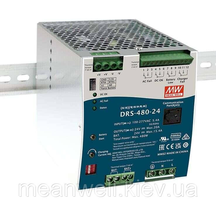 DRS-480-24 Mean Well Блок живлення з функцією UPS на DIN-рейку 480 W, 24 V, 20 A