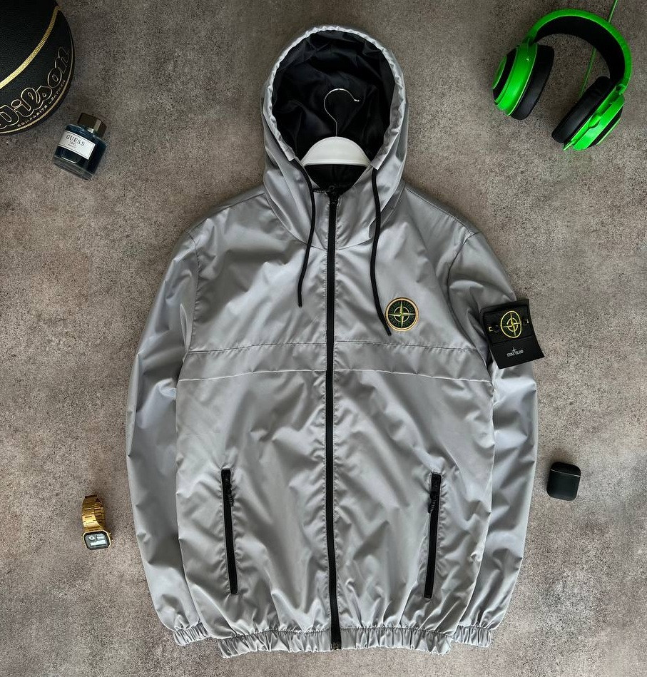 Вітровка чоловіча Stone Island куртка осінь-весна демісезонна водовідштовхувальна сіра. Живе фото, фото 1