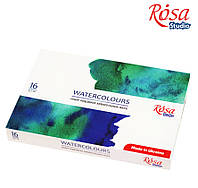 Набір акварельних фарб ROSA Studio 16 кольорів кювета, картон