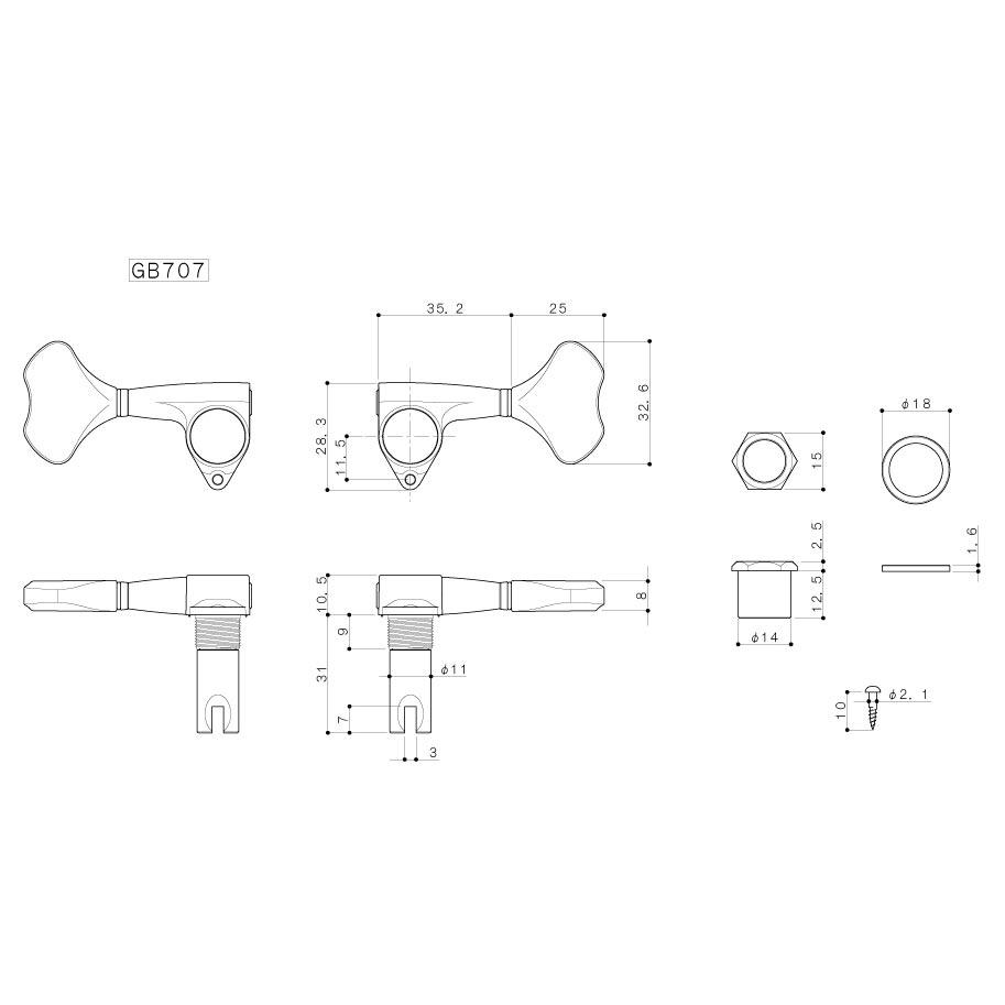 Колки для бас-гитары GOTOH GB707-5 (3-2) B - фото 4 - id-p265521520