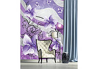 Флизелиновые фотообои в кухне гостиной 184x254 см Красивые фиолетовые цветы на черных стеблях (1236V4A)+клей