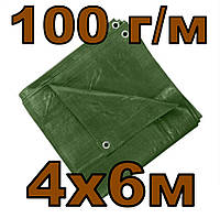 Тент зеленый 4х6 м (100 г/м) тарпаулиновый с люверсами, полог