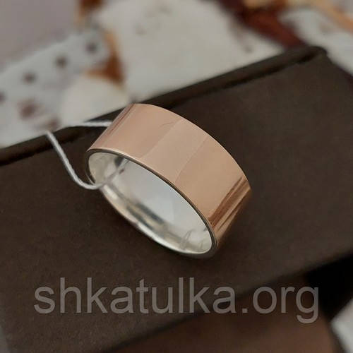 Обручка срібна з золотою напайкою Американка широка