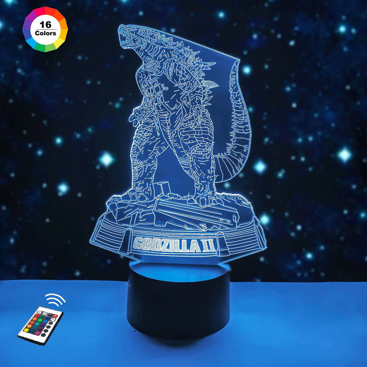 3D нічник "GODZILLA" (ВОЛІЧНЕ ЗОБРАЖЕННЯ)+ пульт ДК+ батарейки (3АА) 3DTOYSLAMP, фото 1