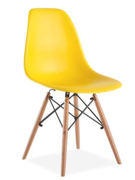 Стілець Тауер Вуд жовтий пластик, ніжки дерево (Прайз), Eames