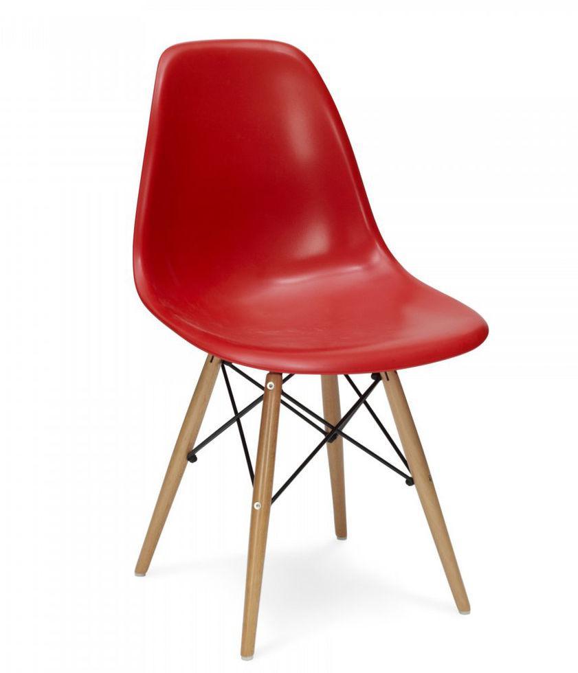 Стул Тауер Вуд червоний пластик, ніжки дерева (Прайз) Eames