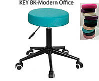 Мобильный табурет Key BK-Modern Office голубой (бирюзовый) велюр, черная опора-крестовине Модерн с колесами