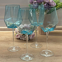 Винные бокалы из голубого стекла герметичной формы 670мл( набор 4шт)