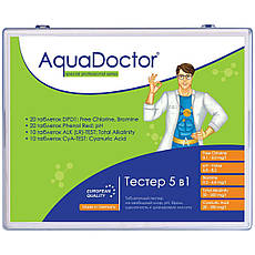 Тестер AquaDoctor таблеткового типу Аквадоктор 5 в1 pH, CL, Br, Cy, Alk 20 тестів Німеччина, фото 6