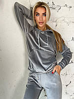 Женский велюровый спортивный костюм плюш. Цвет серый. Размер 42-44,46-48,50-52
