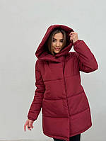 Женская теплая зимняя куртка -пуховик с капюшоном Размеры 42, 44,46,48 бордовая