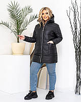 Женская зимняя куртка на синтепоне больших размеров 48-50; 52-54; 56-58 черная