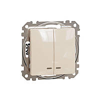 Двоклавішний вимикач з синьою LED підсвіткою Бежевий Sedna Design Schneider Electric SDD112105L
