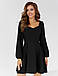 Романтичне коктейльне жіноче плаття з довгим рукавом, чорне, фото 3
