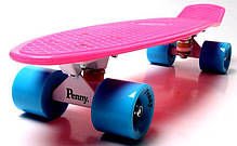 Дитячий міський скейт, трюковий для підлітків. Безшумний Penny Board Малиновий колір Матові колеса, фото 5