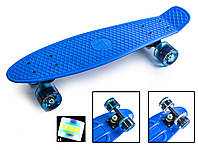 Міський тихий скейтборд з принтом, трюковий Penny Board Fast Blue Світні PU колеса с декой Double Kick