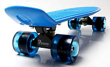 Міський тихий скейтборд з принтом, трюковий Penny Board Fast Blue Світні PU колеса с декой Double Kick, фото 5